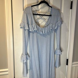 KNIT TEXTURE RUFFLE TRIM DRESS